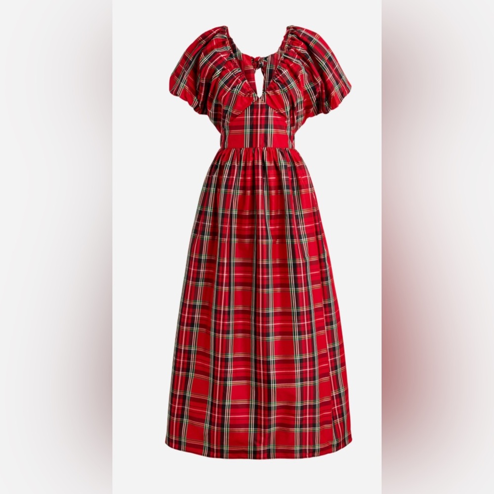 J. Crew Collection Taffeta Plaid Midi Dress